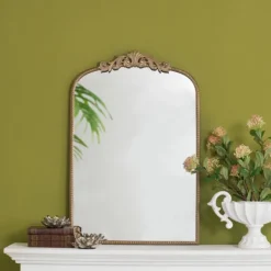 Decorative Mirrors-Kirkland's Home Gold Studded Scroll Arched Mirror, 36 In.