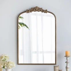 Decorative Mirrors-Kirkland's Home Gold Studded Scroll Arched Mirror, 36 In.