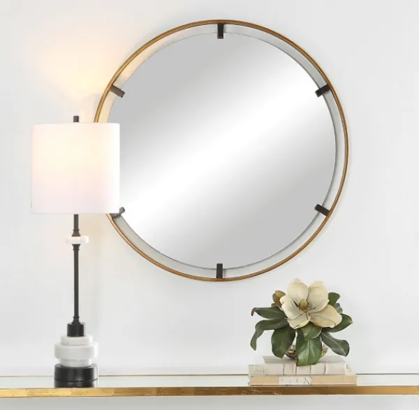 Decorative Mirrors-Kirkland's Home Gold Suspended Round Wall Mirror