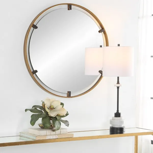 Decorative Mirrors-Kirkland's Home Gold Suspended Round Wall Mirror