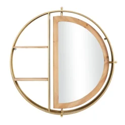Shelves-Kirkland's Home Golden Floating Shelf With Half-Moon Mirror