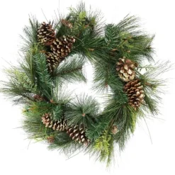 Wreaths-Kirkland's Home Golden Glitter Mixed Pine Christmas Wreath Green/Brown/Gold