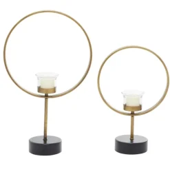 Candle Holders-Kirkland's Home Golden Halo 2-Pc. Candle Holder Set Gold/Black