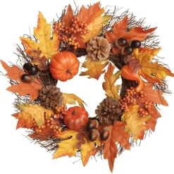 Wreaths-Kirkland's Home Golden Maple Pumpkins Harvest Wreath Orange/Red/Brown