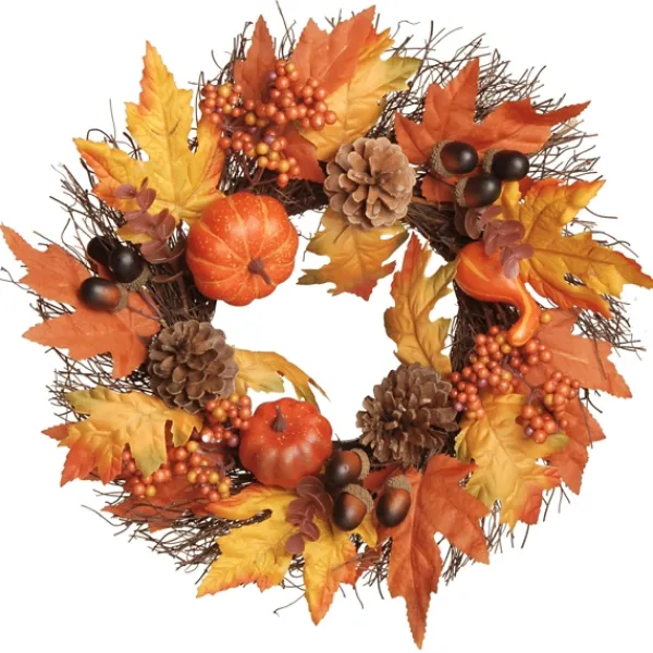 Wreaths-Kirkland's Home Golden Maple Pumpkins Harvest Wreath Orange/Red/Brown