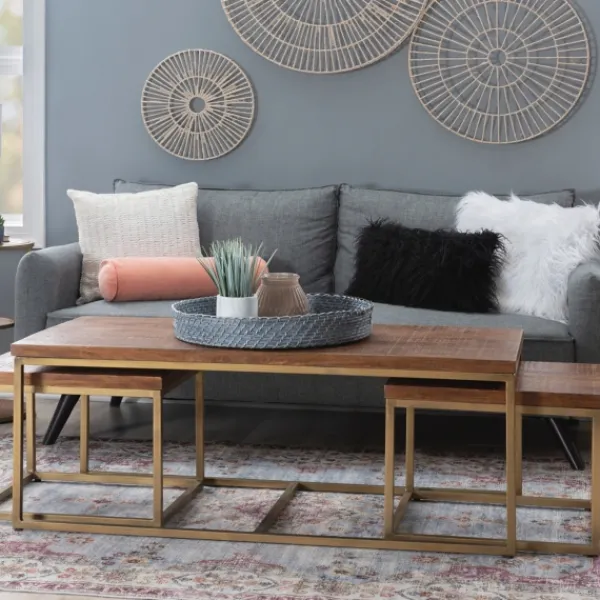 Coffee Tables-Kirkland's Home Golden Nesting 3-Pc. Coffee And Accent Table Set Brown