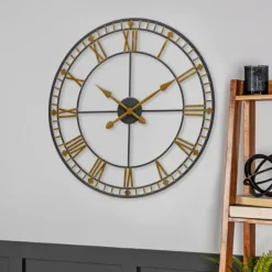 Clocks-Kirkland's Home Golden Open Face Industrial Wall Clock