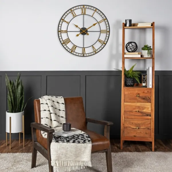 Clocks-Kirkland's Home Golden Open Face Industrial Wall Clock