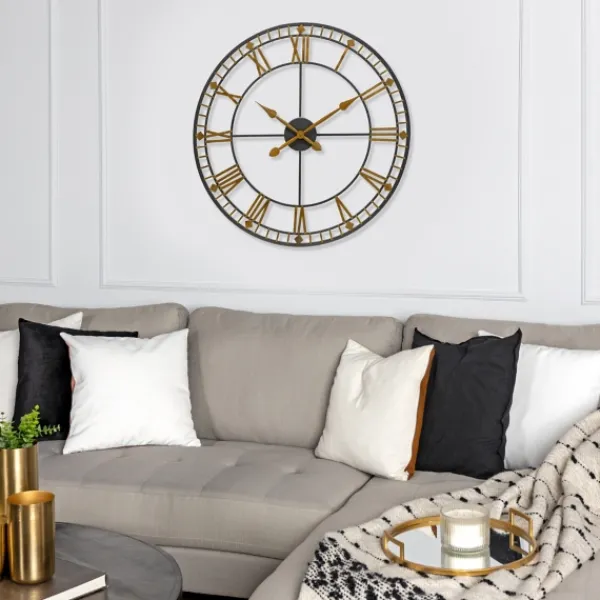 Clocks-Kirkland's Home Golden Open Face Industrial Wall Clock