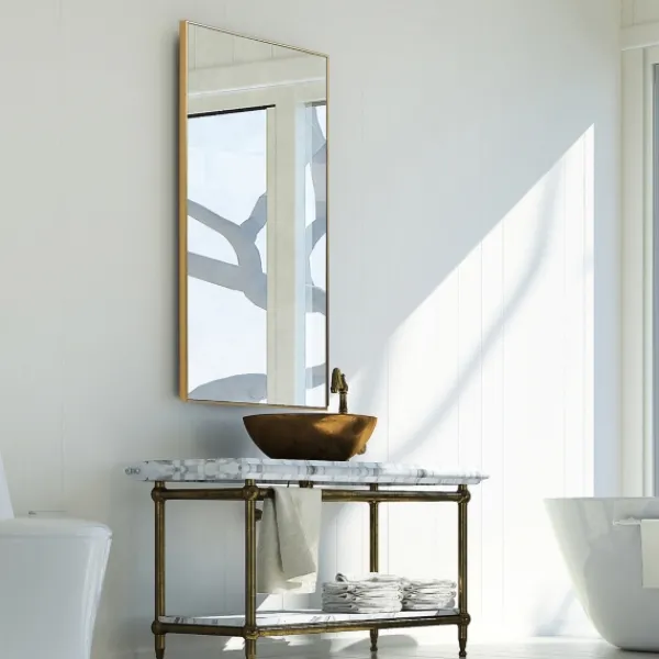 Framed Mirrors-Kirkland's Home Golden Simple Rectangular Frame Wall Mirror