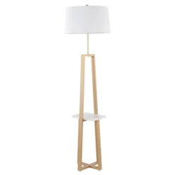 Floor Lamps-Kirkland's Home Golden Triangle Marble Shelf Floor Lamp White