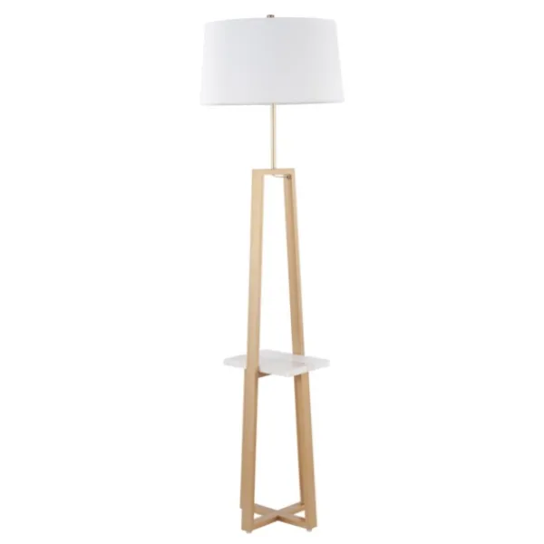 Floor Lamps-Kirkland's Home Golden Triangle Marble Shelf Floor Lamp White
