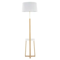 Floor Lamps-Kirkland's Home Golden Triangle Marble Shelf Floor Lamp White