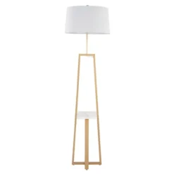 Floor Lamps-Kirkland's Home Golden Triangle Marble Shelf Floor Lamp White