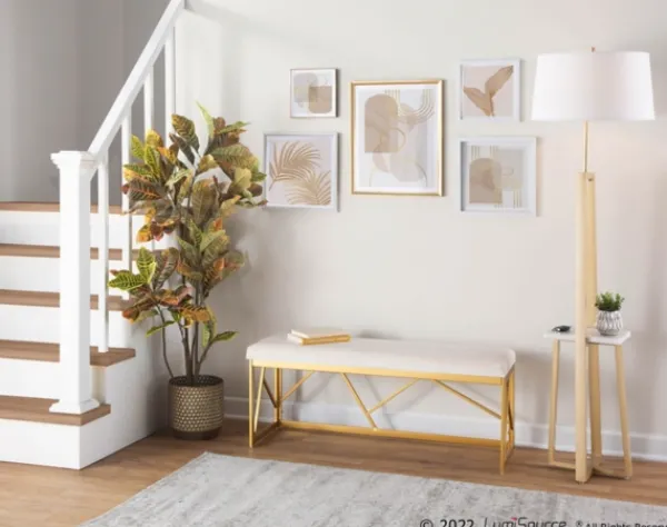 Floor Lamps-Kirkland's Home Golden Triangle Marble Shelf Floor Lamp White