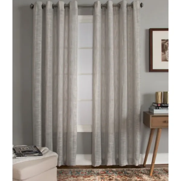 Curtains & Drapes-Kirkland's Home Graphite Stripe Single Curtain Panel, 84 In. Gray/White