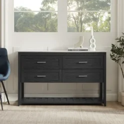Cabinets & Sideboards-Kirkland's Home Graphite Wood Storage Buffet With Faux Marble Top Gray/White