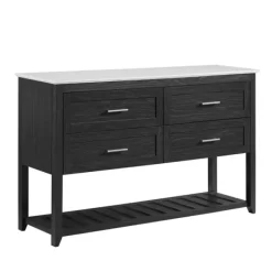 Cabinets & Sideboards-Kirkland's Home Graphite Wood Storage Buffet With Faux Marble Top Gray/White