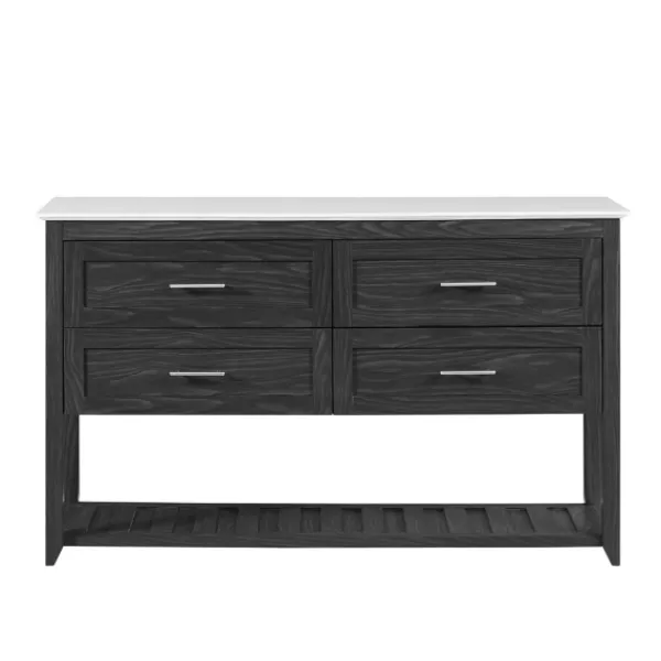 Cabinets & Sideboards-Kirkland's Home Graphite Wood Storage Buffet With Faux Marble Top Gray/White