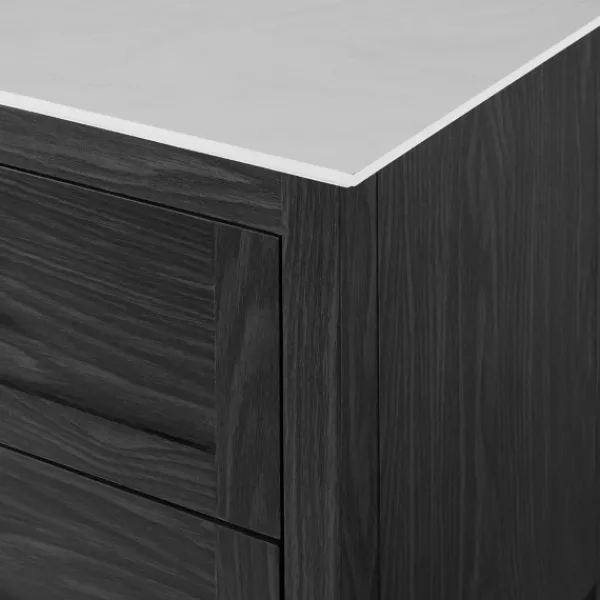 Cabinets & Sideboards-Kirkland's Home Graphite Wood Storage Buffet With Faux Marble Top Gray/White