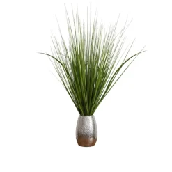 Arrangements & Greenery-Kirkland's Home Grass Arrangement In Crackled Silver Pot Green/Silver