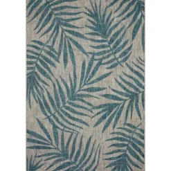 Outdoor Rugs-Kirkland's Home Gray And Aqua Palm Leaves Outdoor Area Rug, 7X10 Gray/Blue