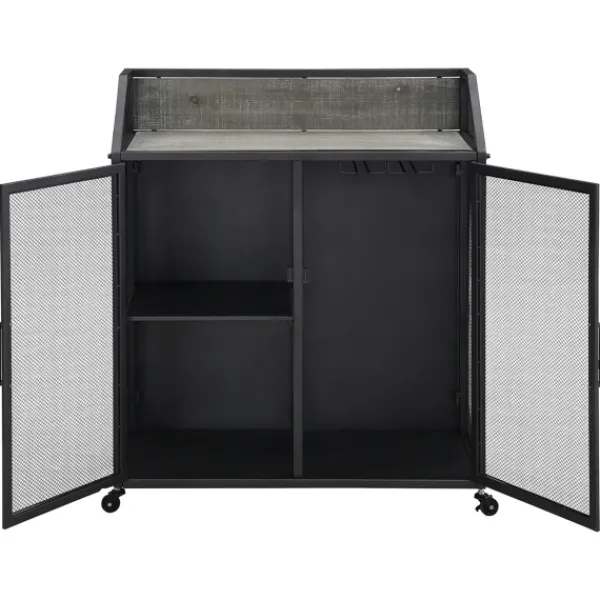 Kitchen Islands & Bar Carts-Kirkland's Home Gray And Black Mesh 2-Door Bar Cart