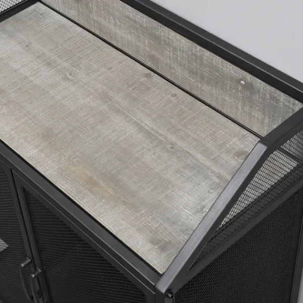 Kitchen Islands & Bar Carts-Kirkland's Home Gray And Black Mesh 2-Door Bar Cart