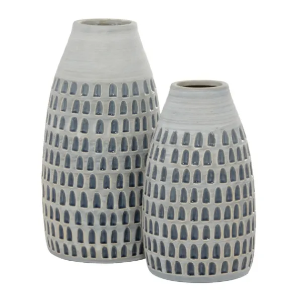 Vases-Kirkland's Home Gray And Blue Grooved Vases, Set Of 2 Gray/Blue