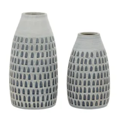 Vases-Kirkland's Home Gray And Blue Grooved Vases, Set Of 2 Gray/Blue