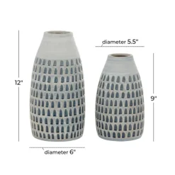 Vases-Kirkland's Home Gray And Blue Grooved Vases, Set Of 2 Gray/Blue