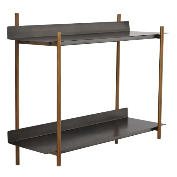 Shelves-Kirkland's Home Gray And Brass Metal Wall Shelf