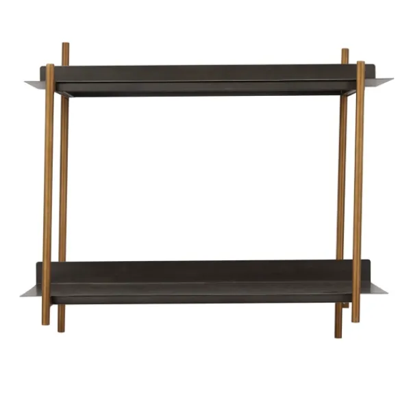 Shelves-Kirkland's Home Gray And Brass Metal Wall Shelf