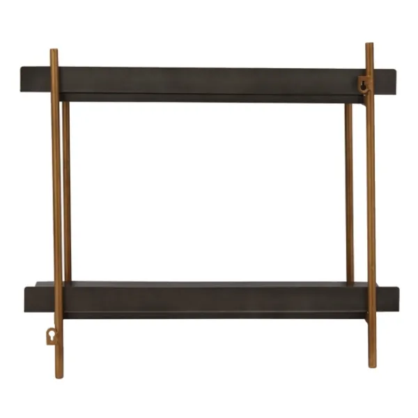 Shelves-Kirkland's Home Gray And Brass Metal Wall Shelf