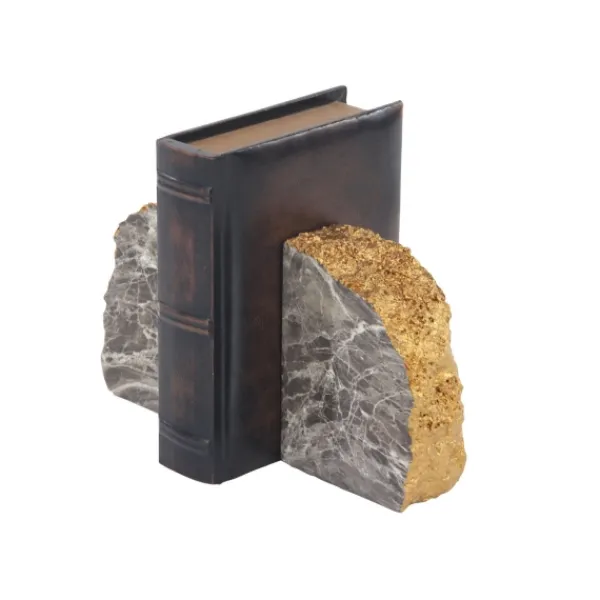 Decorative Accents-Kirkland's Home Gray And Gold Marble Geode Bookends, Set Of 2