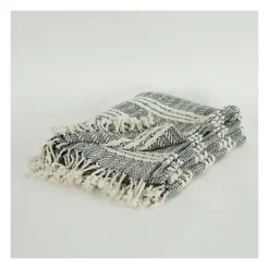 Blankets & Throws-Kirkland's Home Gray And Ivory Striped Cotton Throw Gray/Ivory