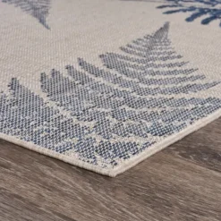 Outdoor Rugs-Kirkland's Home Gray And Navy Falling Ferns Outdoor Area Rug, 5X7 Gray/Blue