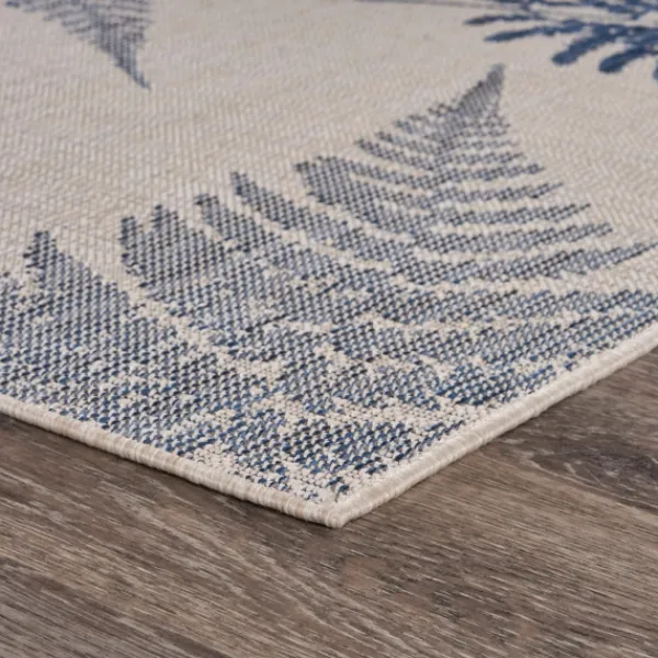 Outdoor Rugs-Kirkland's Home Gray And Navy Falling Ferns Outdoor Area Rug, 5X7 Gray/Blue