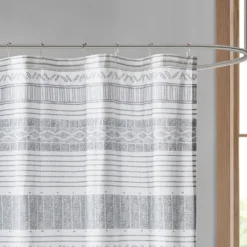 Shower Curtains-Kirkland's Home Gray And Navy Striped Fringe Shower Curtain Gray/Blue