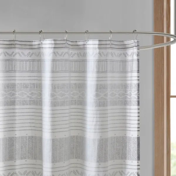 Shower Curtains-Kirkland's Home Gray And Navy Striped Fringe Shower Curtain Gray/Blue