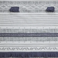 Shower Curtains-Kirkland's Home Gray And Navy Striped Fringe Shower Curtain Gray/Blue