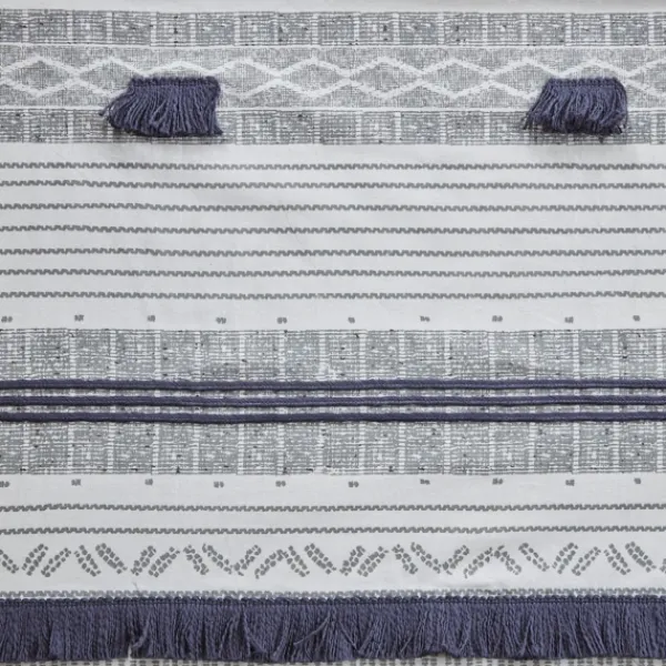 Shower Curtains-Kirkland's Home Gray And Navy Striped Fringe Shower Curtain Gray/Blue