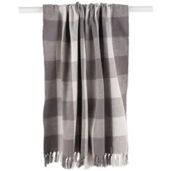 Blankets & Throws-Kirkland's Home Gray And White Buffalo Check Woven Fringe Throw Gray/White