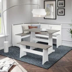 Dining Sets-Kirkland's Home Gray And White 3-Pc. Dining Nook Set