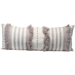 Pillows-Kirkland's Home Gray And White Striped Fringe Lumbar Pillow Gray/White