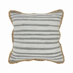 Pillows-Kirkland's Home Gray And White Stripped Jute Border Accent Pillow Gray/White/Tan
