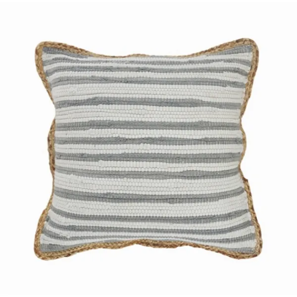 Pillows-Kirkland's Home Gray And White Stripped Jute Border Accent Pillow Gray/White/Tan