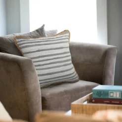 Pillows-Kirkland's Home Gray And White Stripped Jute Border Accent Pillow Gray/White/Tan