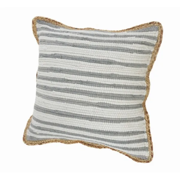 Pillows-Kirkland's Home Gray And White Stripped Jute Border Accent Pillow Gray/White/Tan