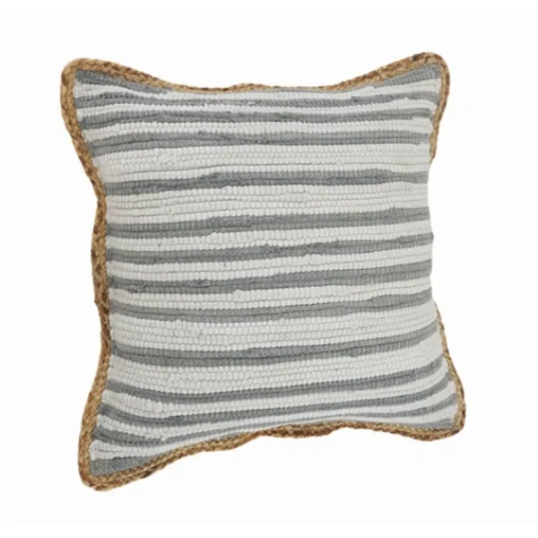 Pillows-Kirkland's Home Gray And White Stripped Jute Border Accent Pillow Gray/White/Tan
